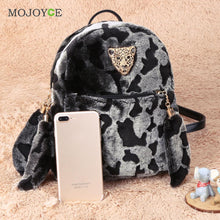 Women Plush Youth Backpack Metal Leopard Bags Youth Backpacks for Teenage Girls Mochila Plush Zipper ELY