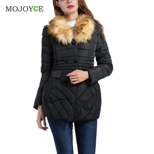 Faux Fur Hooded Collar Double Breasted Cotton-padded coat 1STL ELY