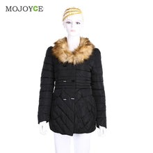 Faux Fur Hooded Collar Double Breasted Cotton-padded coat 1STL ELY