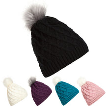 Warm Lady Skullies Beanies Knit Hat Cap With Faux Fur Ball Women Wool Knitted Fur Hats ELY