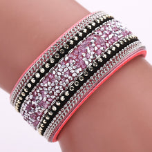 Woman Bangle Bracelet Magnetic Clasp Leather Crystal Magnetic Clasp Leather Crystal Bracelet Jewelry 1STL ELY