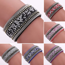 Woman Bangle Bracelet Magnetic Clasp Leather Crystal Magnetic Clasp Leather Crystal Bracelet Jewelry 1STL ELY