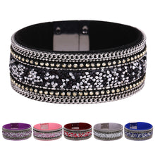 Woman Bangle Bracelet Magnetic Clasp Leather Crystal Magnetic Clasp Leather Crystal Bracelet Jewelry 1STL ELY