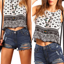 Woman Printed Casual Camisole Top Sleeveless Top Elephant Print Crop Tank Top O-neck Shirts Femme Cropped Feminino ELY