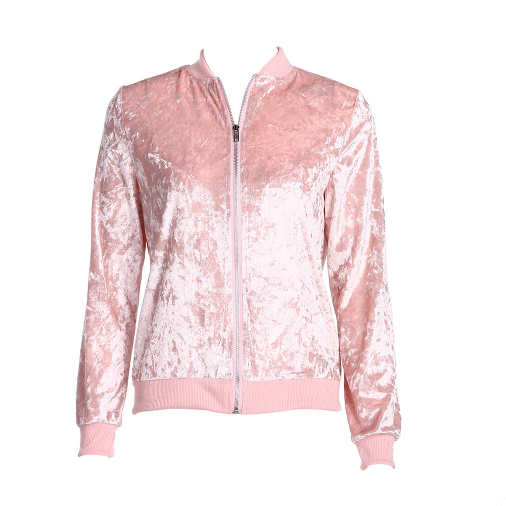 Women Velvet Basic Thermal Solid Coat Top Zipper Stand Casual Jackets Ladies Coats Chaquetas Mujer ELY