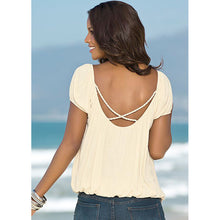 Women Beige O-neck Lace Crochet T shirt Plus Size Front Lace Backless Tee Shirt Femme Casual Tops Loose Mini Sleeve T shirt ELY