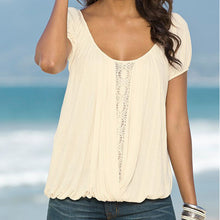 Women Beige O-neck Lace Crochet T shirt Plus Size Front Lace Backless Tee Shirt Femme Casual Tops Loose Mini Sleeve T shirt ELY