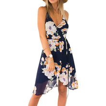 Women Boho Maxi Party Dress Backless Floral Print Sleeveless Vest Beach Dress Sundress Mini V Neck Chiffon Dress 1STL ELY