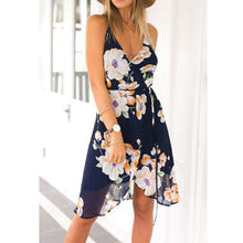 Women Boho Maxi Party Dress Backless Floral Print Sleeveless Vest Beach Dress Sundress Mini V Neck Chiffon Dress 1STL ELY