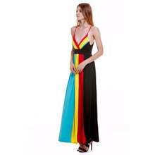 Women Boho Party Beach Dress Long Maxi Dress Sexy Strap Neck Women Maxi Multi Color Dress V Neck Striped Vestido Mujer 1STL ELY