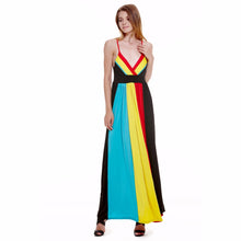 Women Boho Party Beach Dress Long Maxi Dress Sexy Strap Neck Women Maxi Multi Color Dress V Neck Striped Vestido Mujer 1STL ELY