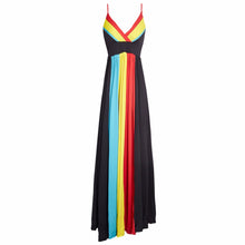 Women Boho Party Beach Dress Long Maxi Dress Sexy Strap Neck Women Maxi Multi Color Dress V Neck Striped Vestido Mujer 1STL ELY