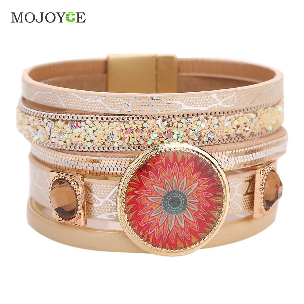 Women Bracelets Trendy Casual Leather Cuff Wide Rope Bangles Jewelry ELY