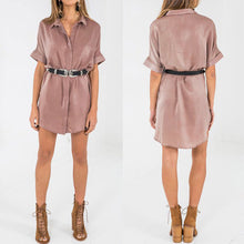 Women Brief Loose Vestidos Short Sleeve Dress Office Side Split Satin Dress Shirt Vestido de festa Women Dress 1STL ELY