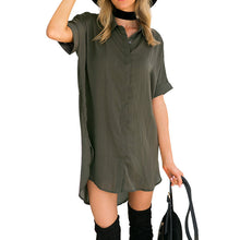 Women Brief Loose Vestidos Short Sleeve Dress Office Side Split Satin Dress Shirt Vestido de festa Women Dress 1STL ELY