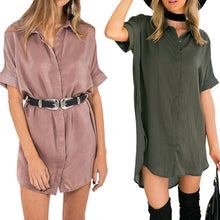 Women Brief Loose Vestidos Short Sleeve Dress Office Side Split Satin Dress Shirt Vestido de festa Women Dress 1STL ELY