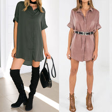 Women Brief Loose Vestidos Short Sleeve Dress Office Side Split Satin Dress Shirt Vestido de festa Women Dress 1STL ELY