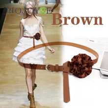 Women Brown Faux Leather Slender Buckle Belt Waistband with Satin Flower 1STL ELY
