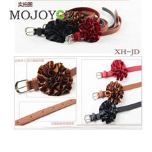 Women Brown Faux Leather Slender Buckle Belt Waistband with Satin Flower 1STL ELY