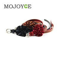 Women Brown Faux Leather Slender Buckle Belt Waistband with Satin Flower 1STL ELY