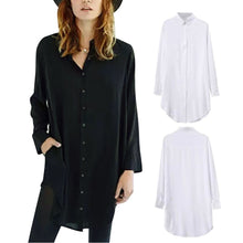 Women Casual Solid Color Long Sleeve Long Shirt Outerwear Shirts ELY