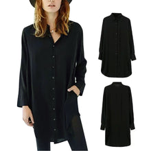 Women Casual Solid Color Long Sleeve Long Shirt Outerwear Shirts ELY