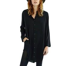 Women Casual Solid Color Long Sleeve Long Shirt Outerwear Shirts ELY
