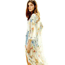 Women Chiffon Floral Kimono Cardigan Cover Up Floral Print 3/4 Sleeve Open Neck Asymmetric Blouse Kimonos Ladies Tops M S-XL ELY