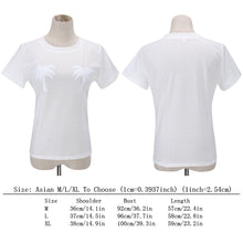 Women Coconut Trees Printed T-shirts Pattern Flock Printing Tops Short-sleeve Tee Casual Tees Style White Shirt Tops ELY