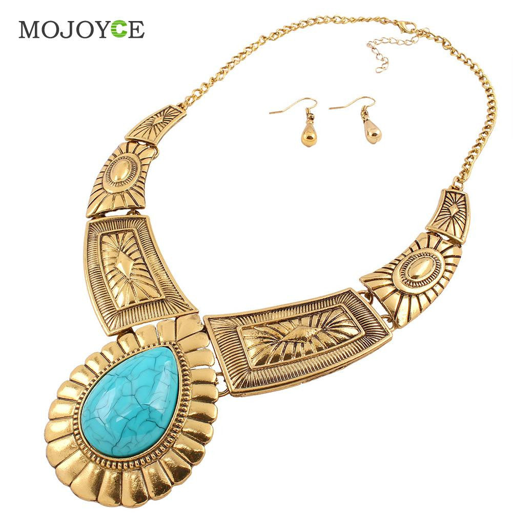 Women Crystal Rhinestone Chain Pendant Necklace Earrings Jewelry Set ELY
