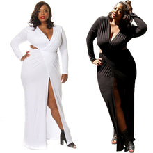 Women Elegant Bodycon V Neck Cocktail Party Long Sleeve Plus Size Dress ELY
