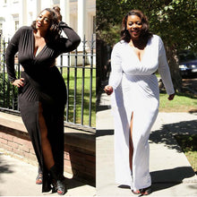 Women Elegant Bodycon V Neck Cocktail Party Long Sleeve Plus Size Dress ELY