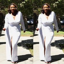 Women Elegant Bodycon V Neck Cocktail Party Long Sleeve Plus Size Dress ELY