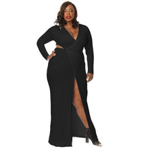 Women Elegant Bodycon V Neck Cocktail Party Long Sleeve Plus Size Dress ELY