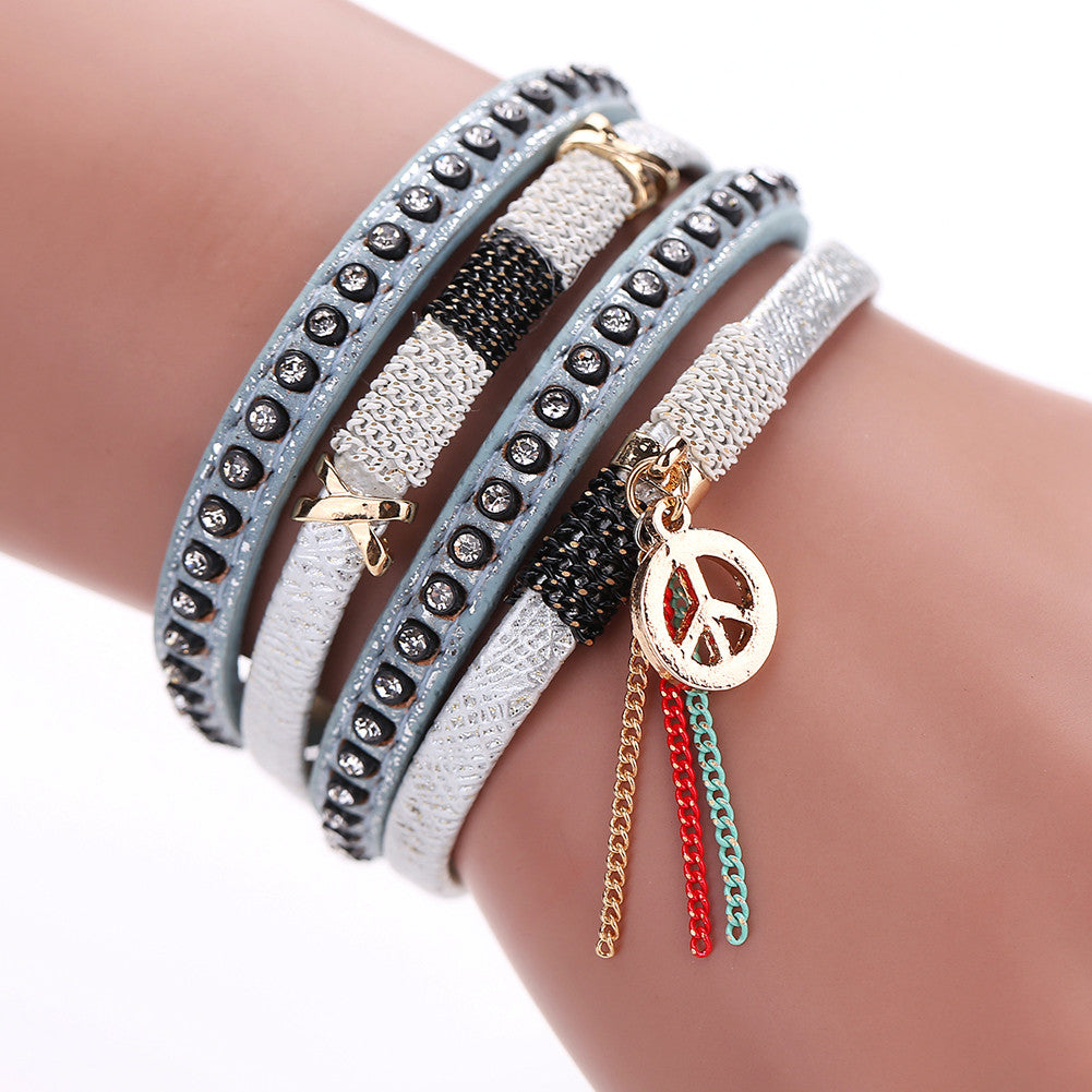 Women Multilayer Leather Rhinestone Bracelets Leather Crystal Magnetic Clasp Braceletes 1STL ELY