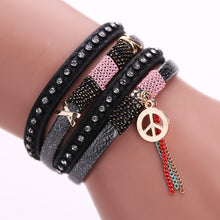 Women Multilayer Leather Rhinestone Bracelets Leather Crystal Magnetic Clasp Braceletes 1STL ELY