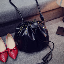 Women Tassel Drawnstring Tote Purse Single-Shoulder Bag PU Leather ELY