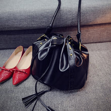 Women Tassel Drawnstring Tote Purse Single-Shoulder Bag PU Leather ELY