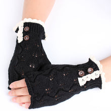 Women Fingerless Lace Knitted Button Hand Wrist Gloves Hollow Out Leaf Fitness Gloves Christmas Hand Warmer ELY