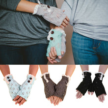 Women Fingerless Lace Knitted Button Hand Wrist Gloves Hollow Out Leaf Fitness Gloves Christmas Hand Warmer ELY
