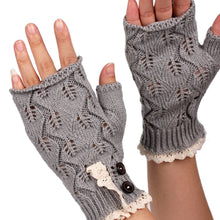 Women Fingerless Lace Knitted Button Hand Wrist Gloves Hollow Out Leaf Fitness Gloves Christmas Hand Warmer ELY