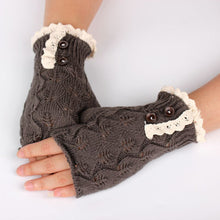 Women Fingerless Lace Knitted Button Hand Wrist Gloves Hollow Out Leaf Fitness Gloves Christmas Hand Warmer ELY