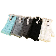 Women Fingerless Lace Knitted Button Hand Wrist Gloves Hollow Out Leaf Fitness Gloves Christmas Hand Warmer ELY