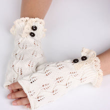 Women Fingerless Lace Knitted Button Hand Wrist Gloves Hollow Out Leaf Fitness Gloves Christmas Hand Warmer ELY