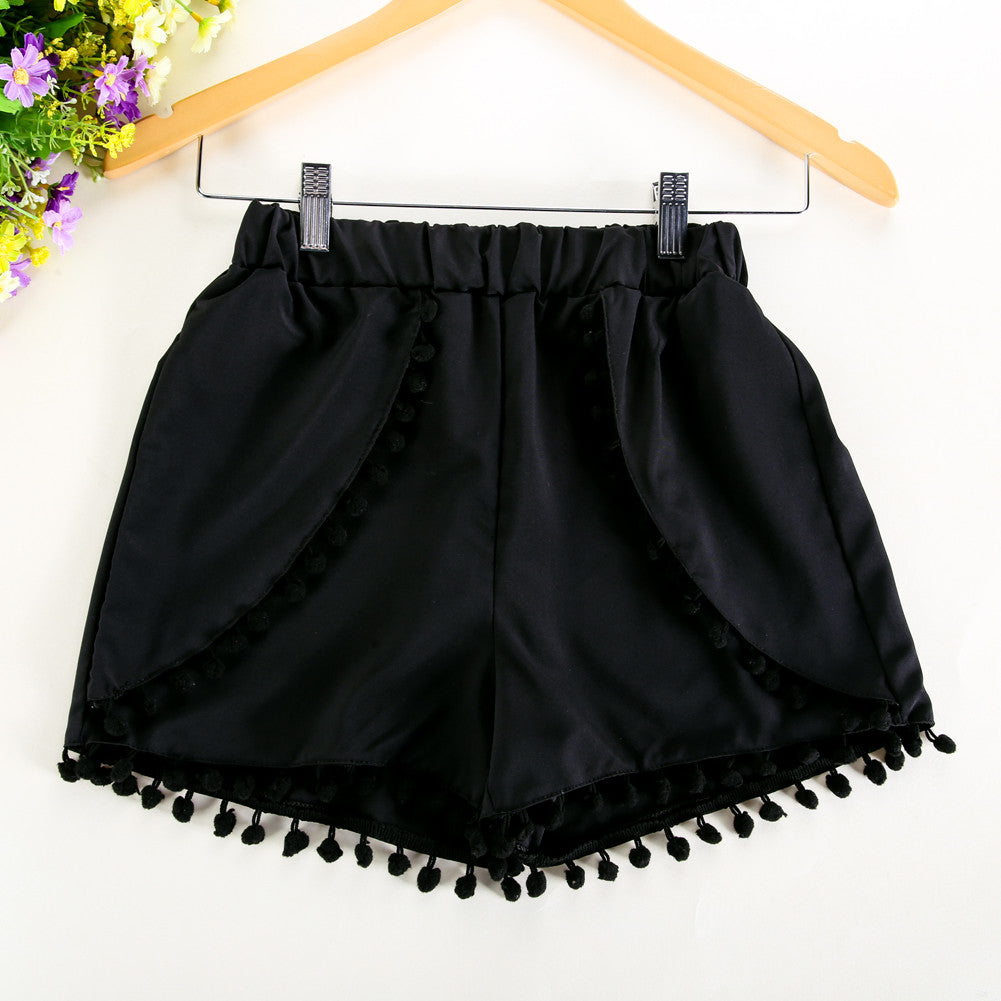 Women High Waist Tassel Print Gym Shorts Casual Beach Elastic Waist Candy Colors Beach Shorts Women Pantalones ELY