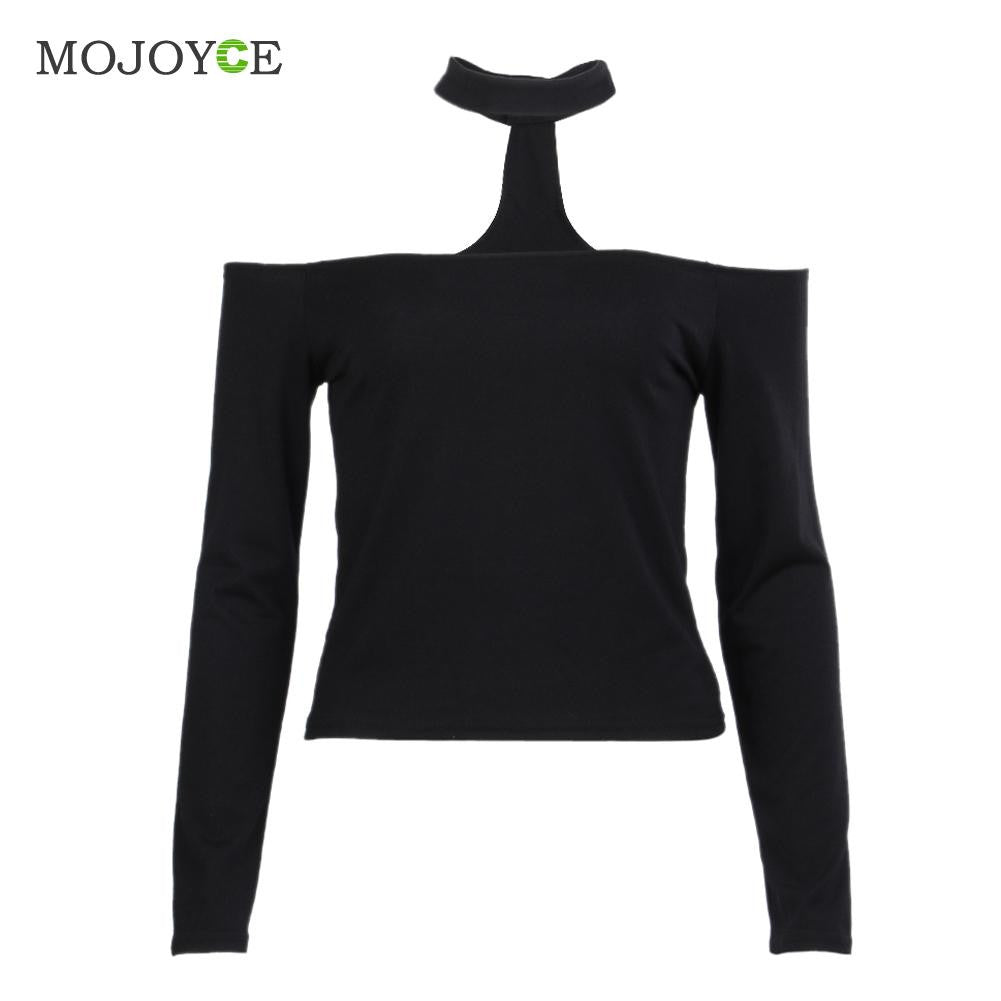 Women Ladies Sexy Off Shoulder Crop Top Tank Long Sleeve Women Tops T Shirt Halter Neck Cropped Camisas Femininas Blusa ELY