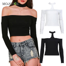 Women Ladies Sexy Off Shoulder Crop Top Tank Long Sleeve Women Tops T Shirt Halter Neck Cropped Camisas Femininas Blusa ELY