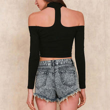 Women Ladies Sexy Off Shoulder Crop Top Tank Long Sleeve Women Tops T Shirt Halter Neck Cropped Camisas Femininas Blusa ELY