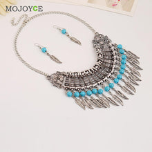 Women Leaf Tassel Gold Rhinestone Choker Necklace Earrings Jewelry Set ELY
