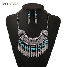 Women Leaf Tassel Gold Rhinestone Choker Necklace Earrings Jewelry Set ELY